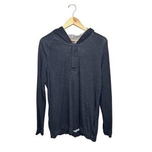 Wolsey Wool Blend Long Sleeve Hooded Henely‎ Sweatshirt Dark Blue